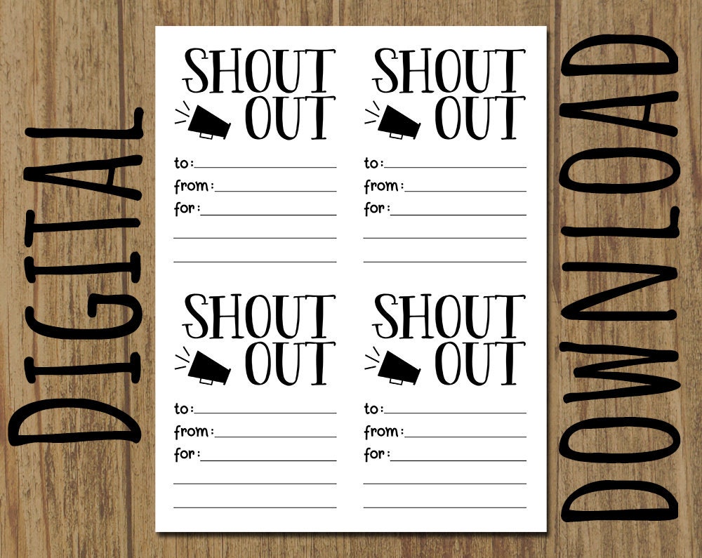 Shout Out Cards Printable PDF DIY Instant Download 8.5 X 11 and 4.25 X 5.5 Files Included Personal Use Only - Etsy