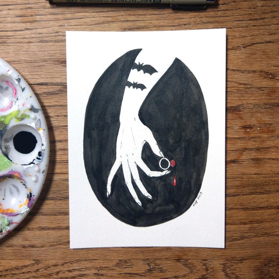 Vampire Ring Acrylic Ink Drawing - Inktober 2019 - Wall Art Print