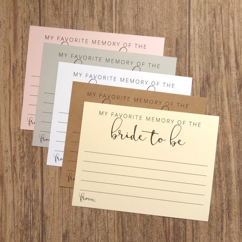 My Favorite Memory of the Bride to be Cards Bridal Shower Game Card Pink Cream Neutral Printed Memory Cards image 1