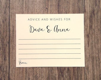 Advice And Wishes Custom Personalized Cards - Wedding or Couples Bridal Shower Game - Guestbook Alternative