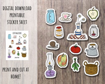Printable Cottagecore Sticker Sheet - Download And Print At Home Digital Stickers