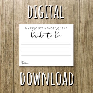 花嫁になる私のお気に入りの思い出カード印刷可能な PDF - DIY 即時ダウンロード - 8.5 x 11 および 4.25 x 5.5 ファイルが含まれています - 個人使用のみ