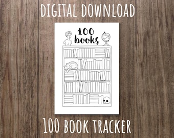 Printable 100 Books Reading Tracker - DIY Instant Download - Coloring Sheet - A4 A5 Letter Reading Log