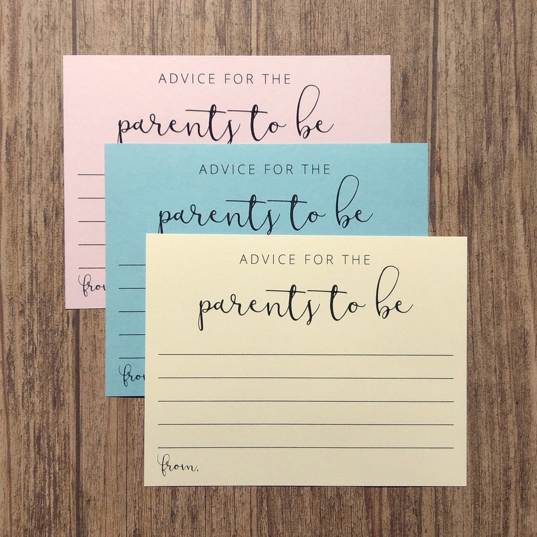 Advice for the Parents to Be Cards New Parents Baby Shower Game Card Pink Blue Cream Neutral