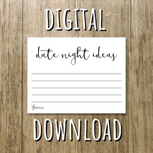 デートの夜のアイデアカード 印刷可能な PDF - DIY 即時ダウンロード - 8.5 x 11 および 4.25 x 5.5 ファイルが含まれています - 個人使用のみ