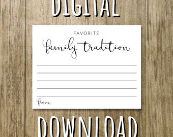 Favorite Family Tradition Cards Printable PDF - DIY Instant Download - 8.5 x 11 and 4.25 x 5.5 Files Included - Personal Use Only