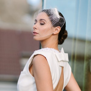 Wedding birdcage veil with a bow fascinator - "Aimee"