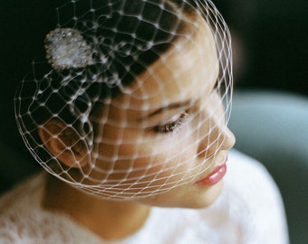 Wedding handmade Veil Birdcage with crystal stones - "Leila"