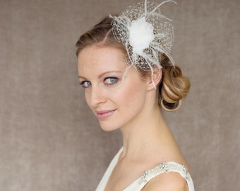 Bibi à plumes, bijoux de cheveux de mariée mariage - "Claire"