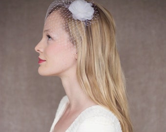 Birdcage veil with organza silk flower - "Rose"