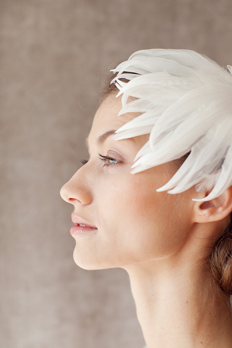 Bridal Hair Fascinator, wedding feather hair piece, Ella image 5