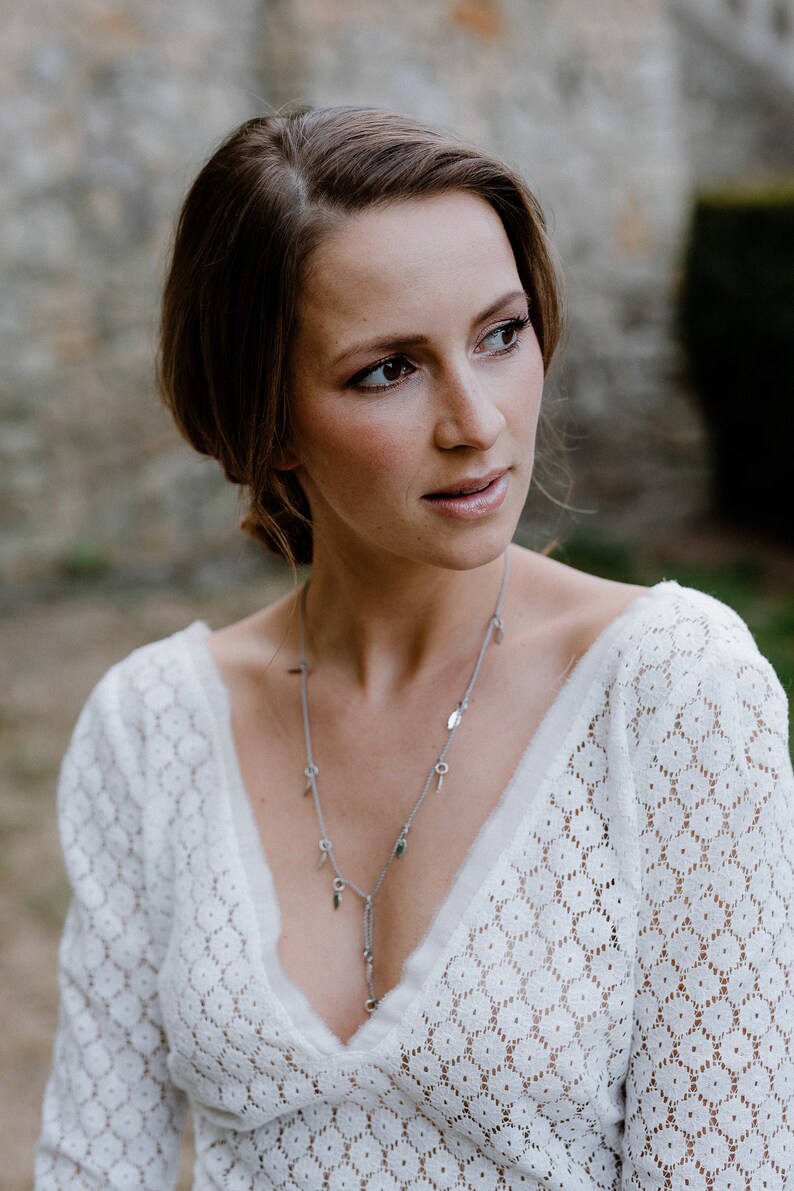 Collier porte-bonheur avec feuilles en argent sterling, mariage, bijoux de mariée image 2