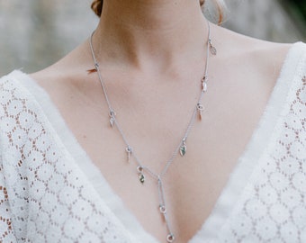 Collier porte-bonheur avec feuilles en argent sterling, mariage, bijoux de mariée