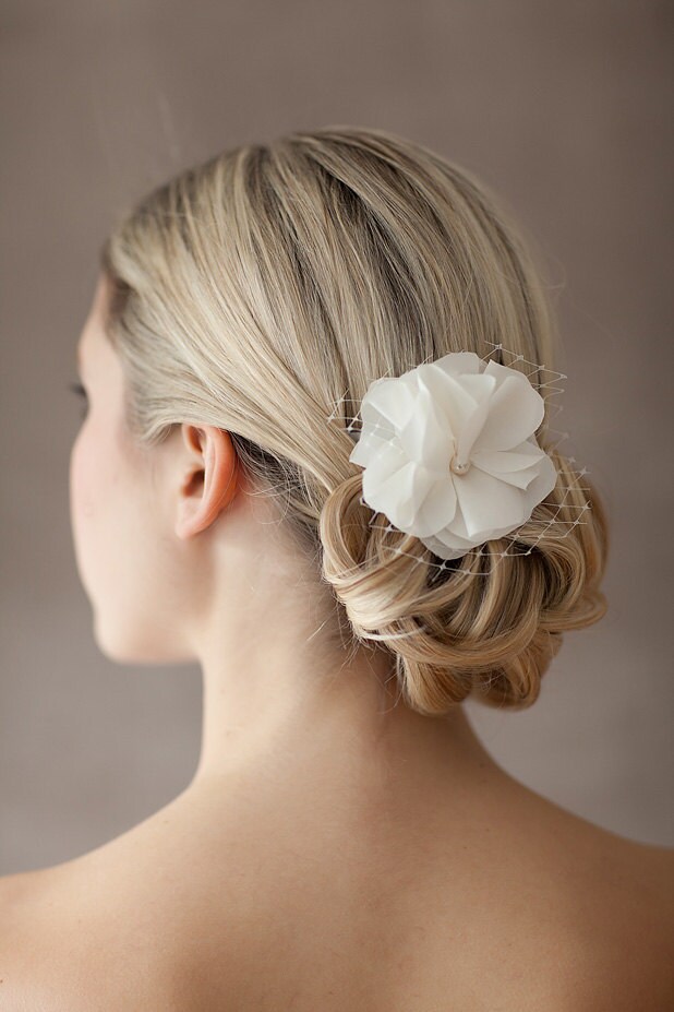 Bridal Silk Flower Wedding Hair Flower Netting Etsy