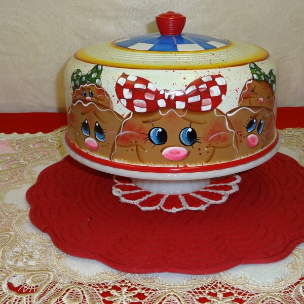 Reserved For Lisa,,Gingerbread Vintage Cake Cover With White Frosted Cake Stand,, Gingerbread Decor,, Home Decor, Kitchen Decor,,,