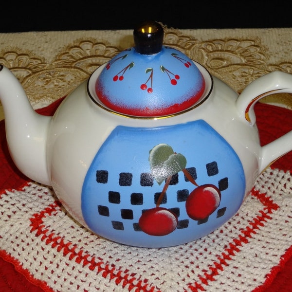 Hand Painted Cherry Teapot,, Teapot Decor, Cherry Decor, Home Decor, Country Decor, Kitchen Decor,,