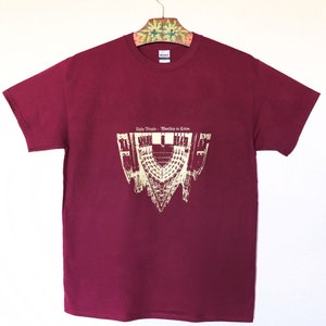 HANDPRINTED T-SHIRT SIZE L Gold Print Wine Bordeaux Screenprinted T-shirt