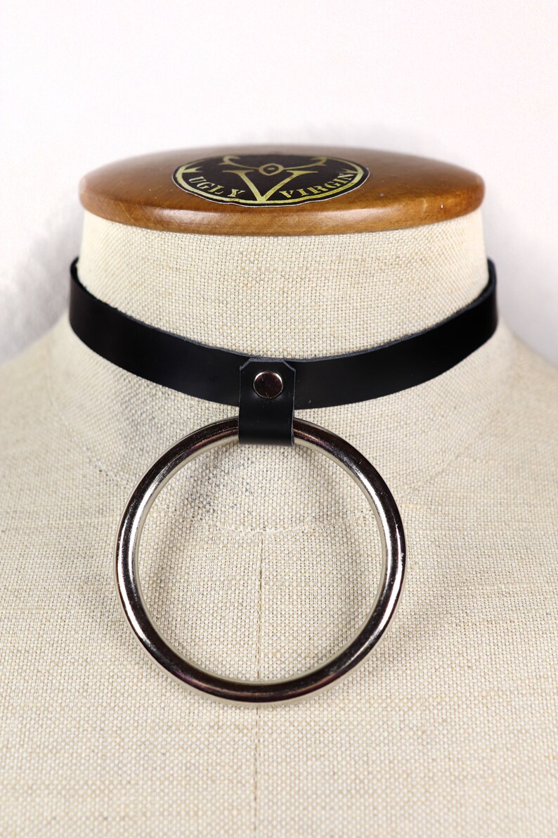 Basic Leather Neckband Neck bdsm Punk fetish rock Metal Cyber cybergoth gothic Goth black silber Bondage visualkei kei \u675f\u7e1b BIG RING CHOKER