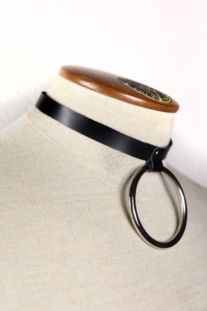 Basic Leather Neckband Neck bdsm Punk fetish rock Metal Cyber cybergoth gothic Goth black silber Bondage visualkei kei \u675f\u7e1b BIG RING CHOKER