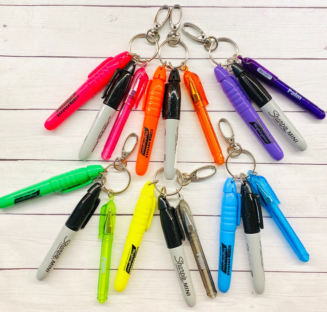 Sharpie Mini ballpoint pen BLACK INK highlighter keychain. Etsy