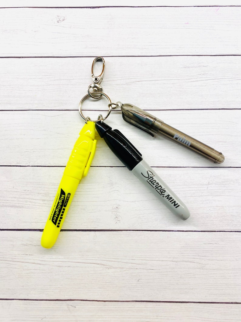 Sharpie Mini ballpoint pen BLACK INK highlighter keychain. Etsy