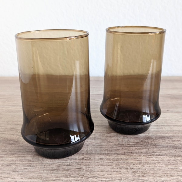 Set of 2 Vintage Libbey Glasses Impromptu Tawny Brown Smoked Glasses