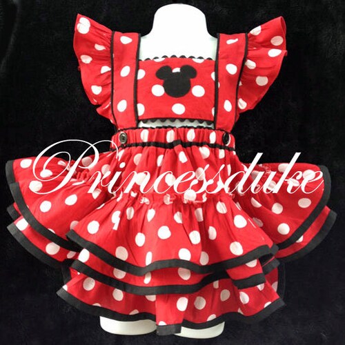 Minnie Mouse Red & White Dots Inspired Princessduke Dress With Ruffles Optional Available Ruffle Diaper Covers or shops Bloomers