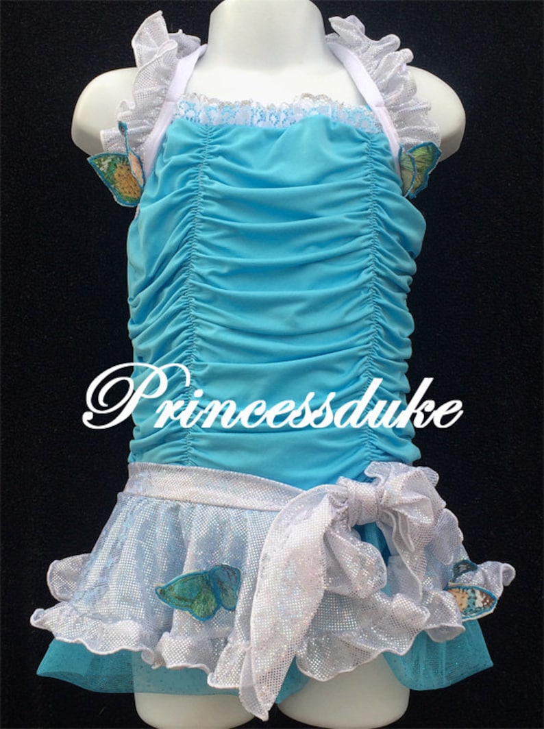 Cinderella Ella Inspired Princessduke Pageant Birthday One Piece Swimsuit with Butterflies image 1