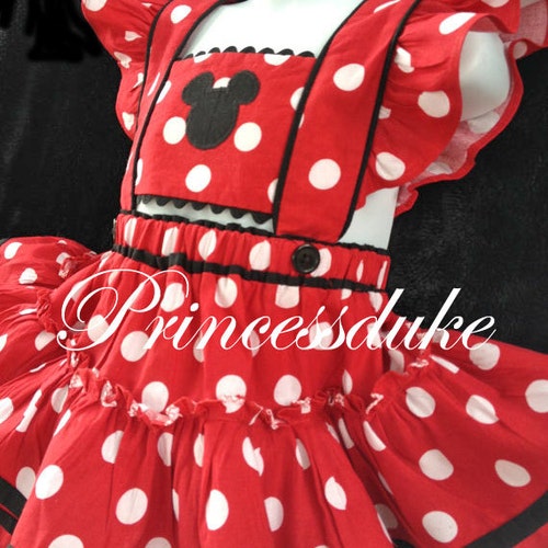 Minnie Mouse Red & White Dots Inspired Princessduke Dress With Ruffles Optional Available Ruffle Diaper Covers or shops Bloomers