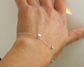 Silver Bracelet, Tiny Disc Charm Bracelet, Dangle Silver Bracelet, Small Round Drop Disc Delicate Simple Modern LEA