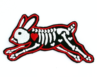 Rabbit Day of the Dead Skeleton Embroidered Patch, Iron on Patches for Jackets Sugar Skull Dia de Muertos Mexican Patch Rabbit Patch Bunny