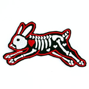 Rabbit Day of the Dead Skeleton Embroidered Patch, Iron on Patches for Jackets Sugar Skull Dia de Muertos Mexican Patch Rabbit Patch Bunny