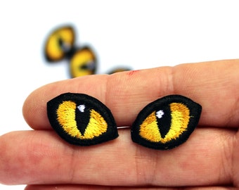 Tiny Yellow Cats Eyes, Embroidered 20mm Eyes, Iron on Patches for Jackets, Animal Pet Colored Eyes Small eyes, Kids Patches