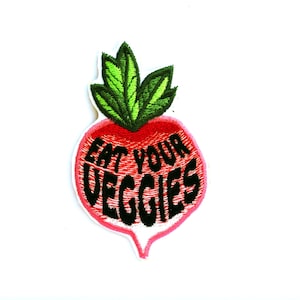 Eat Your Veggies Embroidered and Iron on Patches for Jackets, Radish vegetable food patches