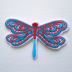 Dragonfly Embroidered Patch, Iron on blue and red dragonfly applique insect patch, dragonfly patches for Jacket Dragonfly decoration