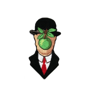 Son of Man Rene Magritte embroidered and iron on patch, Man with Bowler Hat and Apple