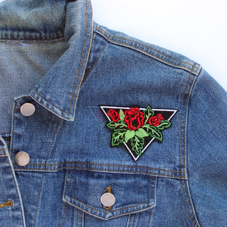 Red Rose Embroidered patch Iron On Patches for Jackets Rose Etsy