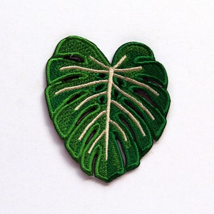 Monstera Leaf Embroidered and Iron on Patch, Tropical Green Leaf patches