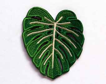 Monstera Leaf Embroidered and Iron on Patch, Tropical Green Leaf patches