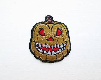 Halloween Pumpkin Embroidered iron on Patch. Scary Monster Jack o Lantern Face Patches