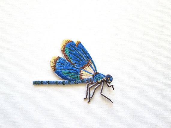 Blue Spring Dragonfly Insect Embroidery Applique Patch