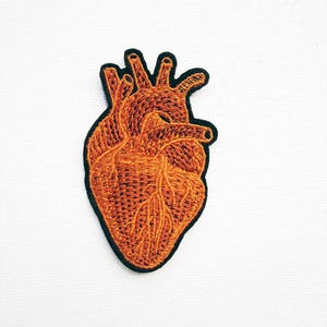 Gold Heart Embroidered Patch, Iron on, Anatomical Heart, Beating Heart, Human Heart, Heartless, Cheap Patch, Sale Patch