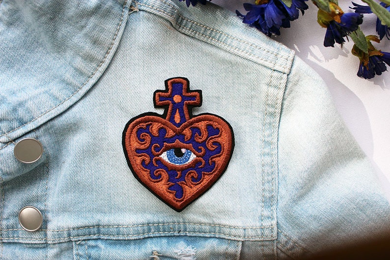 Sacred Heart Embroidered patch Iron on Patches for Jackets Etsy