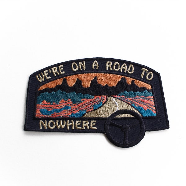 Road to Nowhere Embroidered Patch Iron on Patches for Jackets, Talking Heads Travelling Road Trip Vacation Getting Lost Desert Road Highway