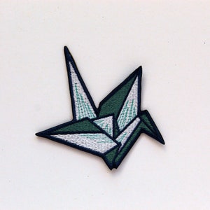White Crane Origami Embroidered and iron on patch, Good Luck Paper crane Talisman