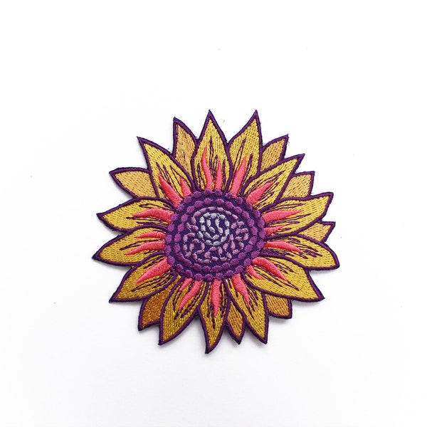 Yellow and Pink Sunflower Embroidered and Iron on Patches for Jackets, Gerbera Daisy