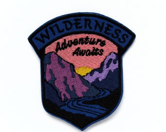 Seconds, Wilderness Adventure Awaits embroidered patch, Iron on Patches for Jackets, Travel Camping, Holiday, Vacation, Hiking