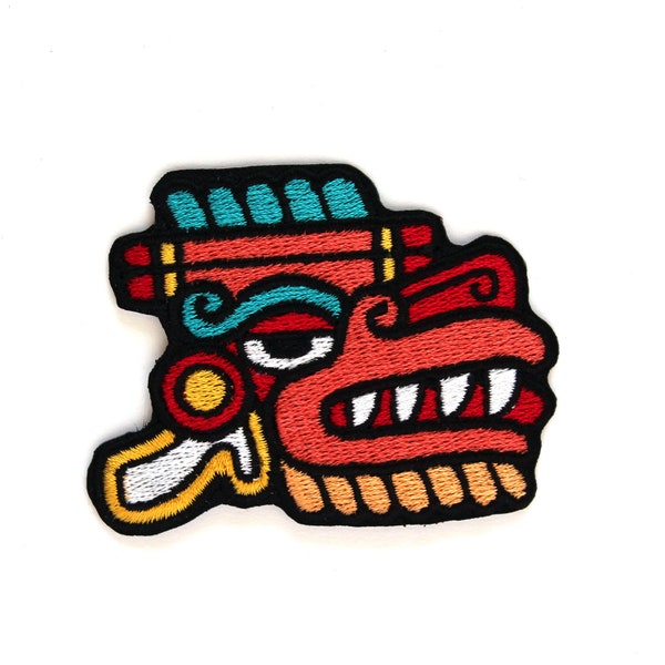 Mayan Snake God Embroidered Patch Iron on Patches for Jackets Python Serpent Native American Mexican South American Feathered Serpent