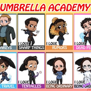Umbrella Academy &quot;I Love&quot; Clip On Badges