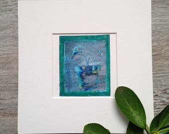 Samtida konstverk inspirerat av naturen - oljepasteller - Anne Lacour, 20 x 20 cm, "Den blå papyrusen".